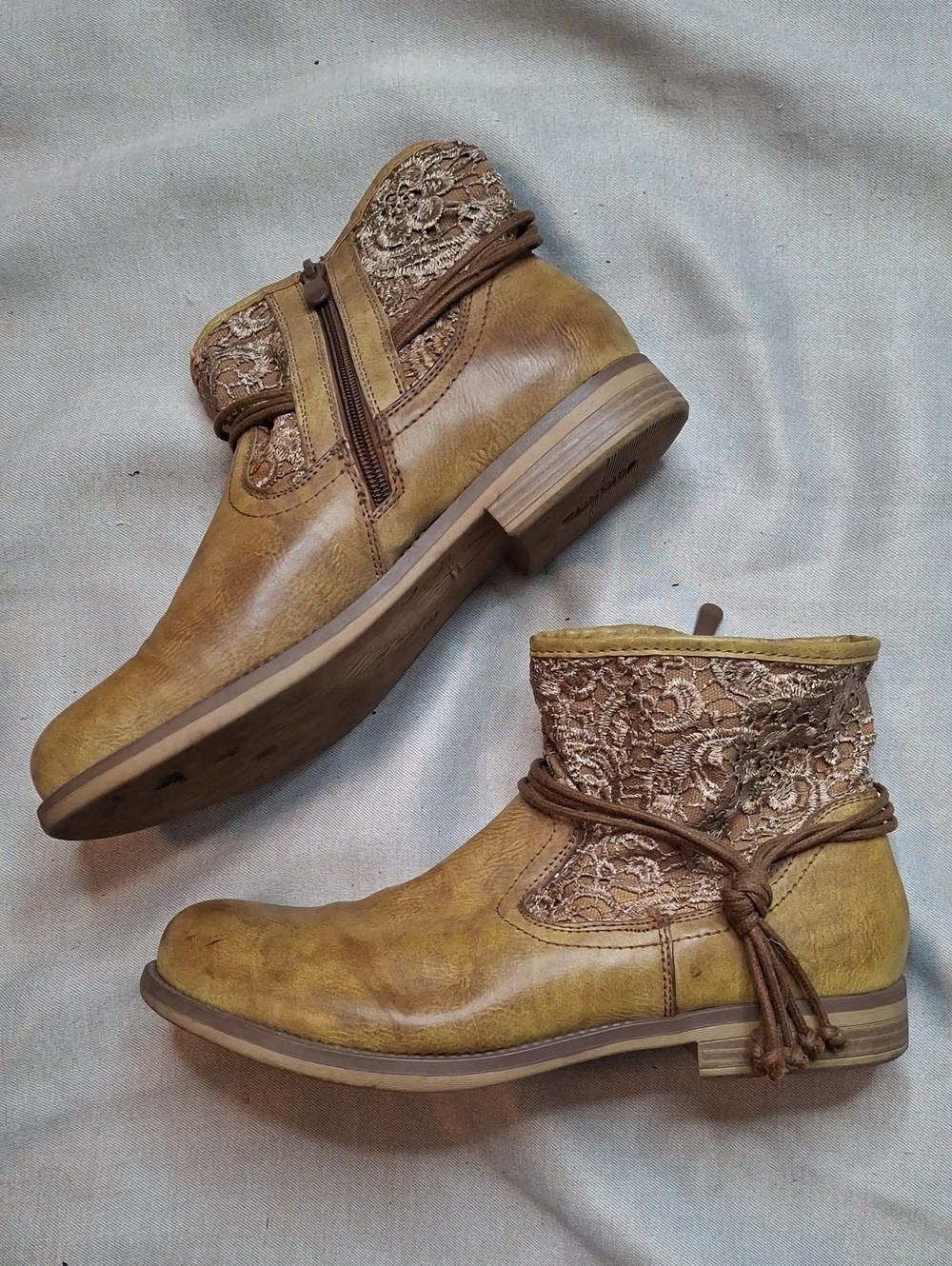 Rieker Tan Lace-Trim Ankle Boots